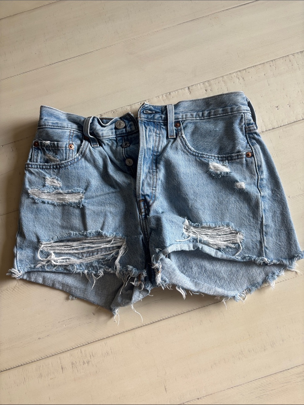 Distressed High-Waist Light Blue Denim Shorts